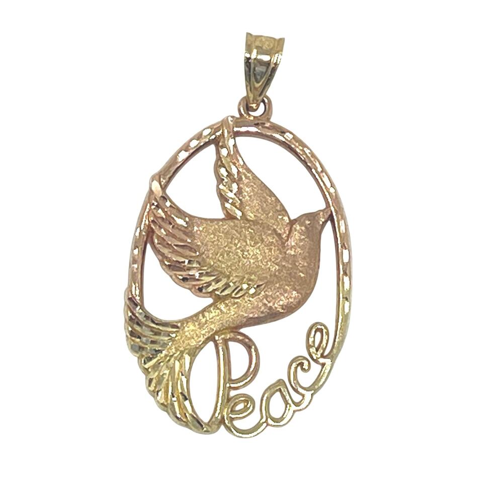 MA 14K Yellow & Rose Two Tone Gold Pendant Peace Dove - Picture 2 of 6